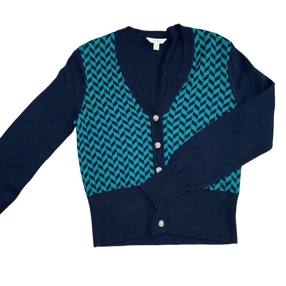 Lady Hagen Liberty Navy Blue/Green Herringbone Golf Sweater Long Sleeve Size XS